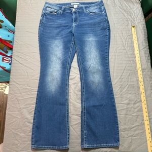 Love Indigo Womens Jeans Size 16 Blue Dark Wash Bootcut Rhinestones Cross